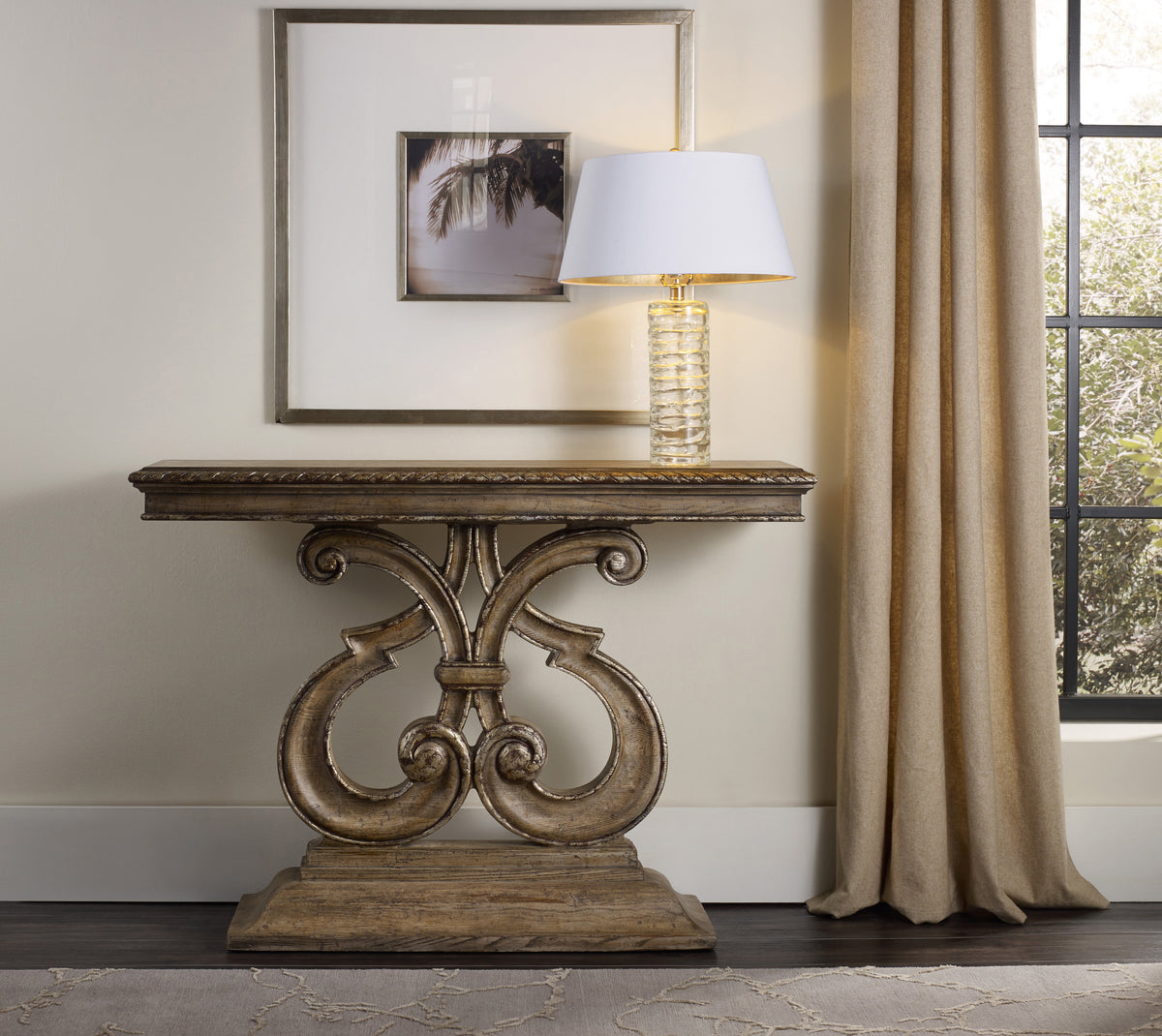 a table with a lamp on it