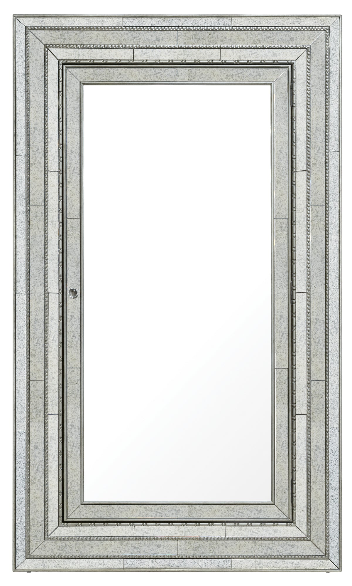a rectangular mirror with a white frame