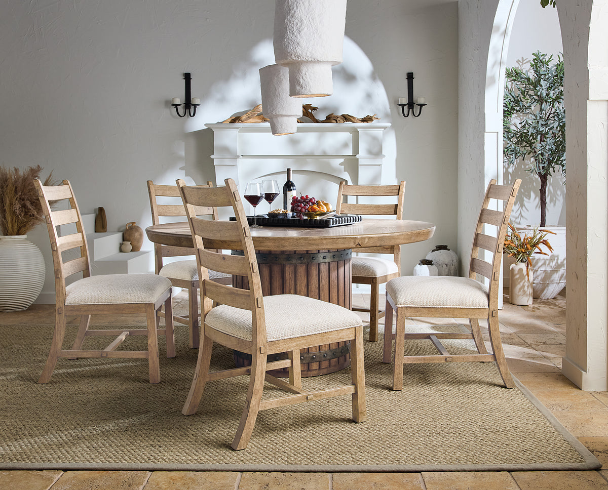 a table and chairs in a room