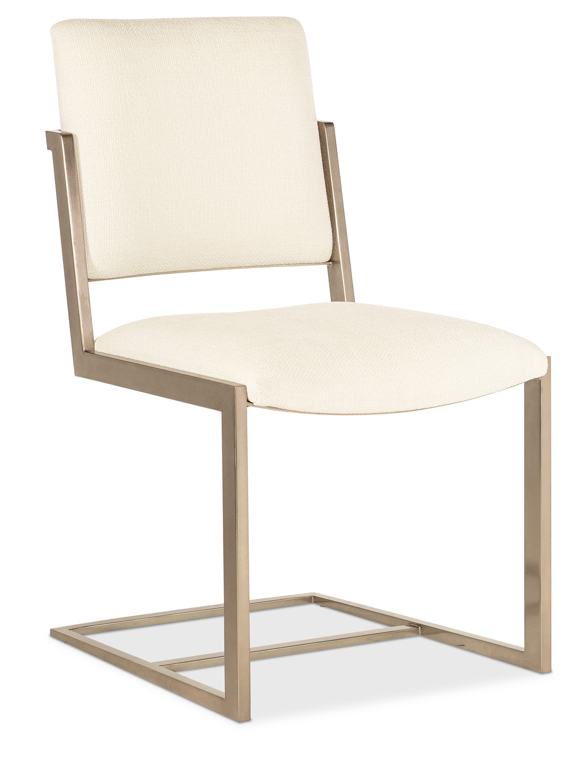 a white chair with metal legs