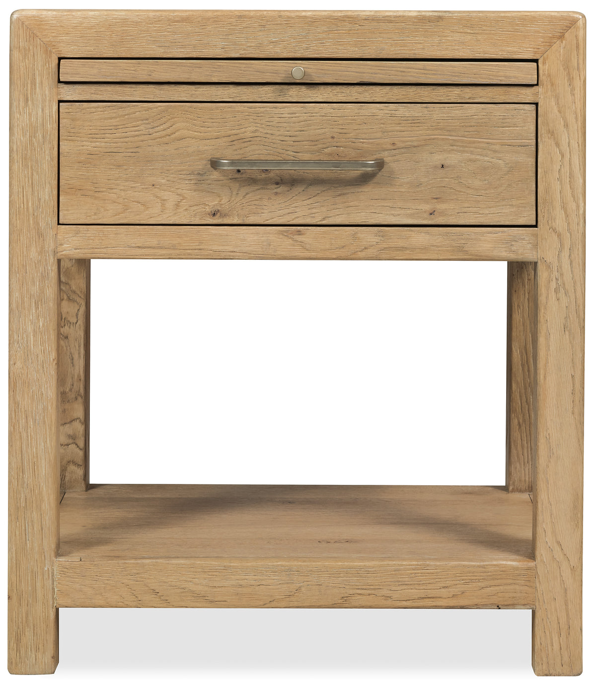a wooden nightstand with a drawer