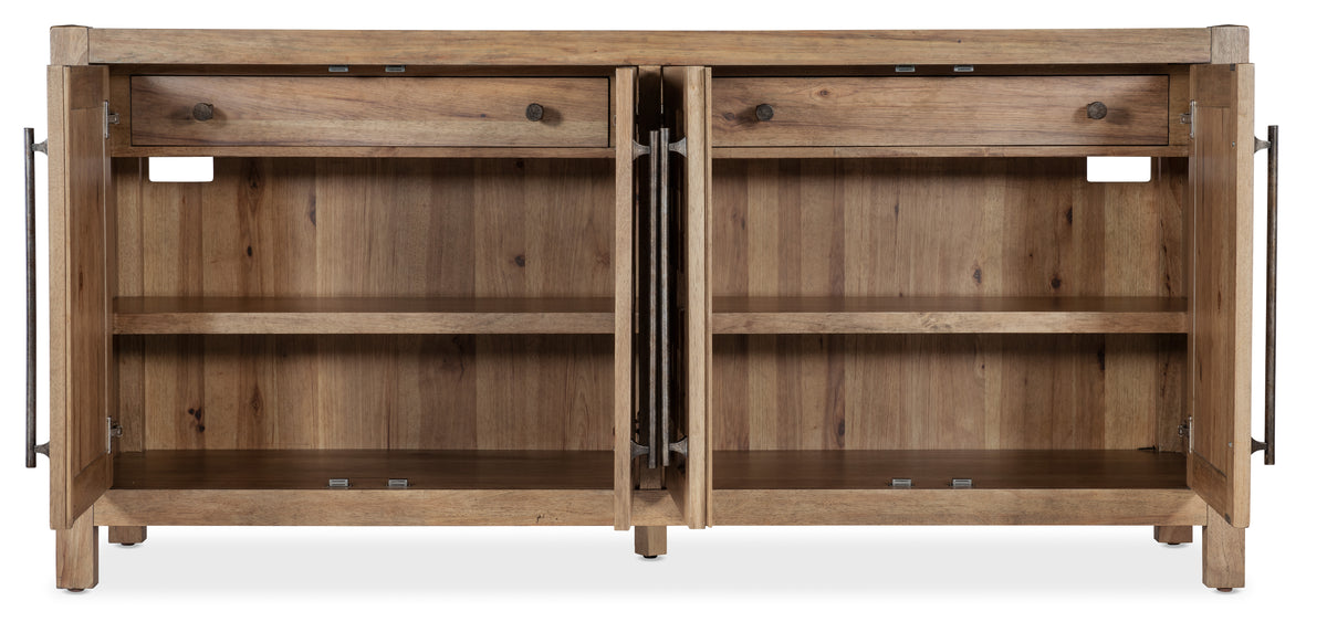 a wood cabinet with two shelves