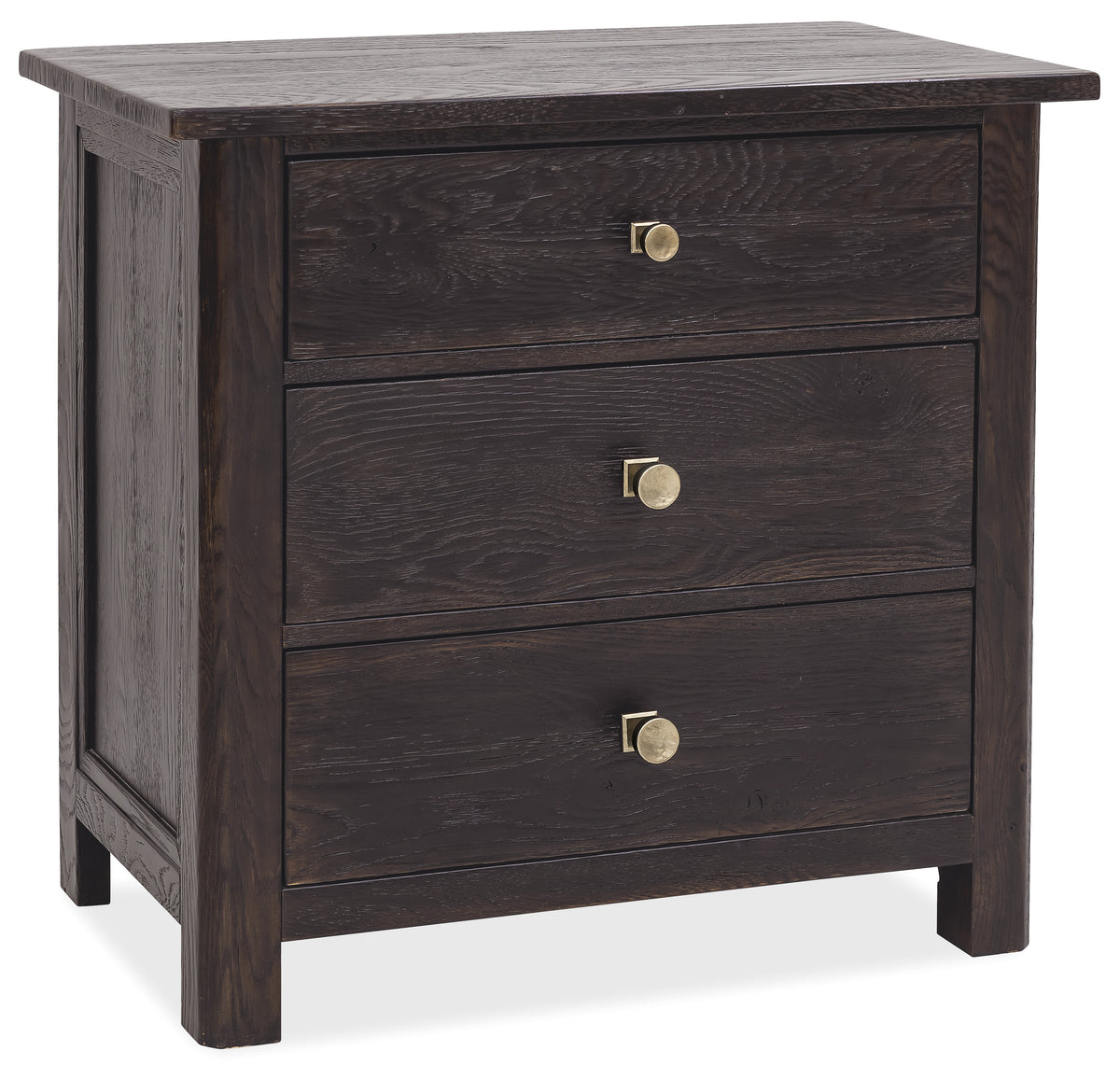 a dark wood dresser with three drawers