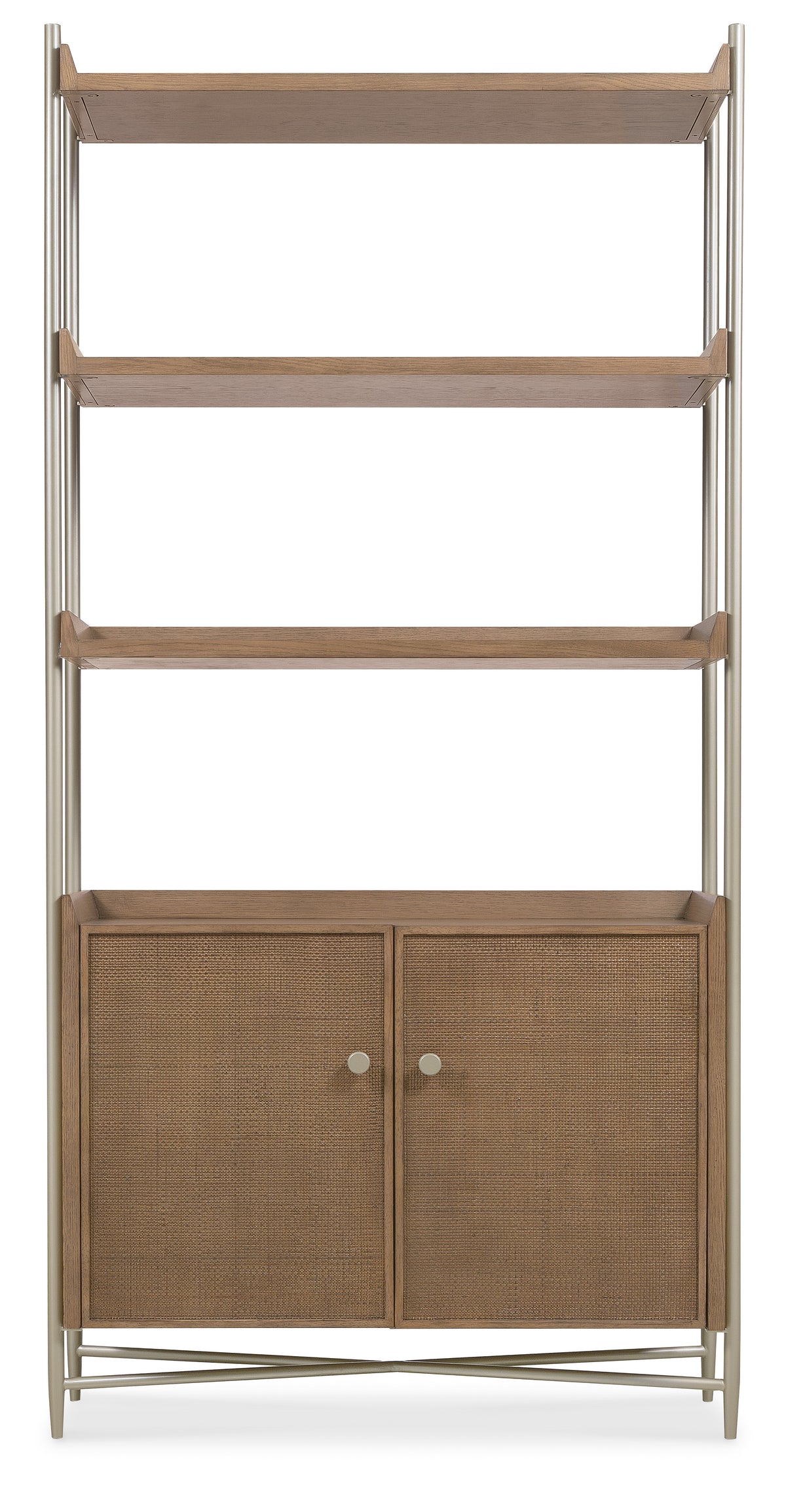 a brown shelf with two shelves