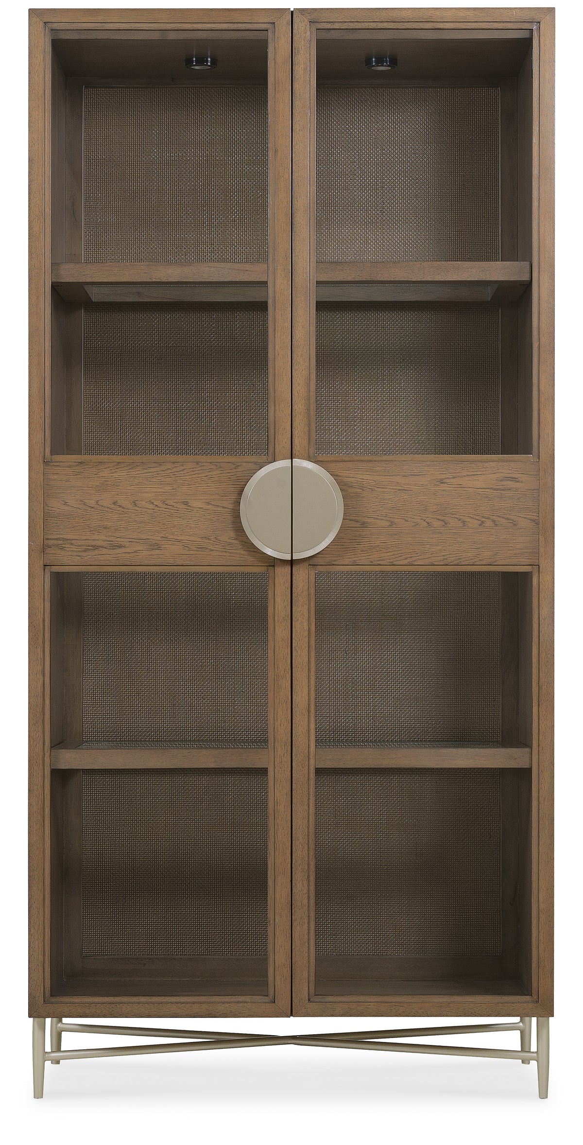 a wooden cabinet with glass doors