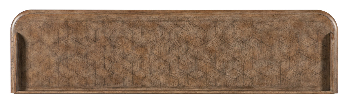 a rectangular wooden table with a pattern