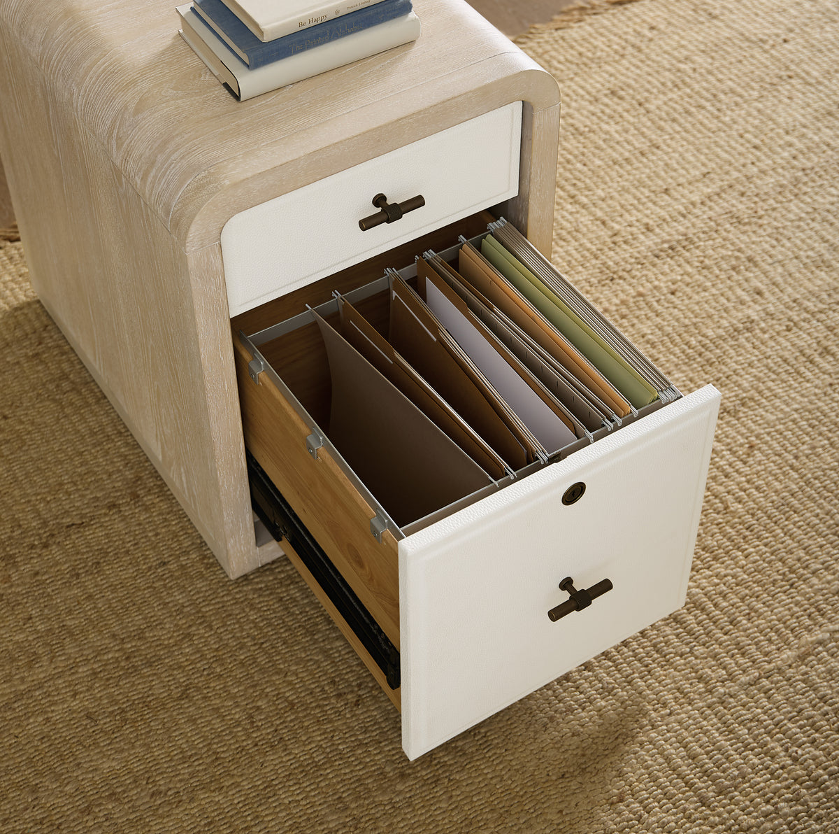 a file cabinet with files in it