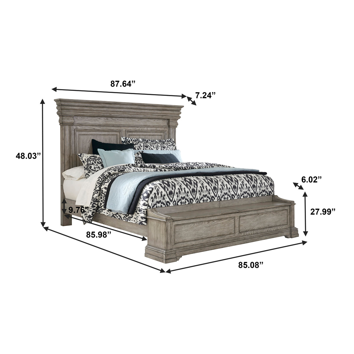 a bed with size of the bed