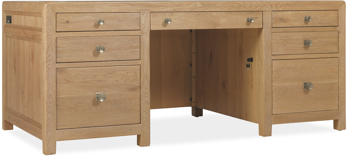 a wooden desk with drawers