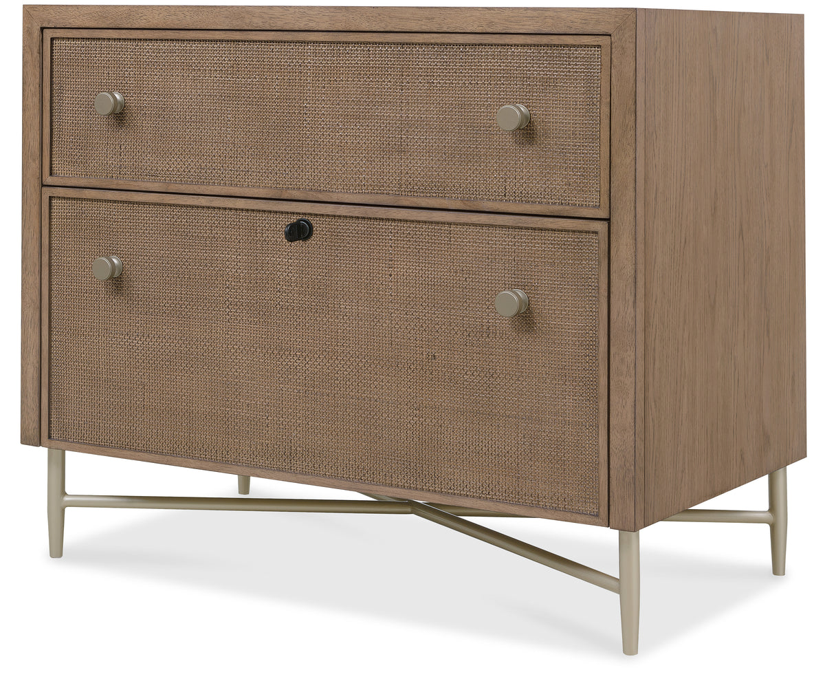 a brown dresser with two drawers