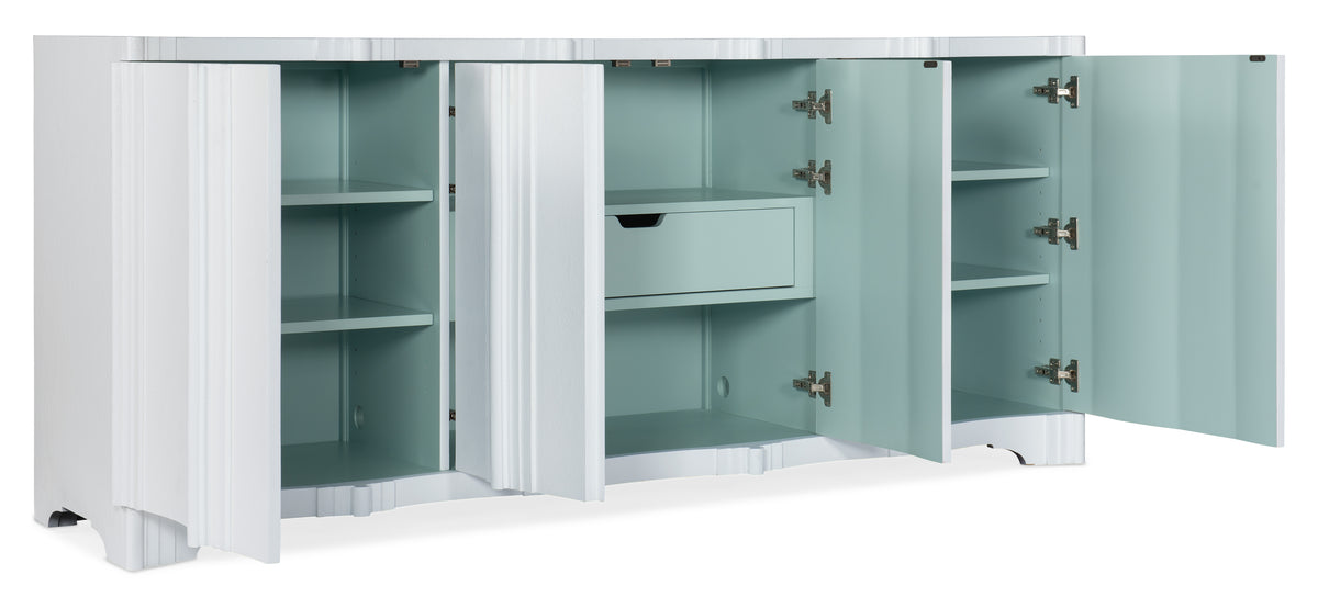 a white cabinet with open doors
