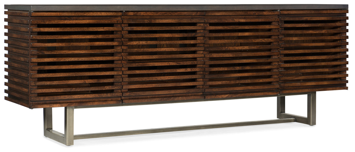 a wooden cabinet with a metal base