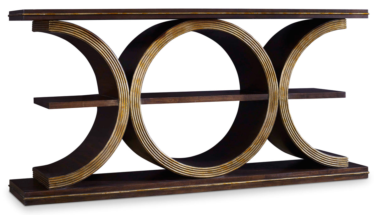 a shelf with circular designs