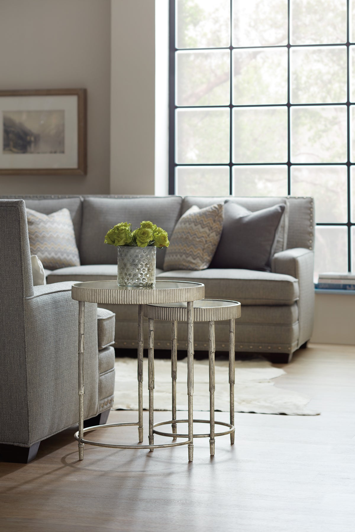 a table in front of a couch