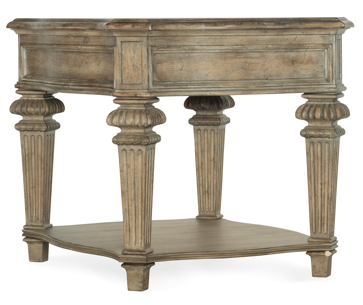 a wooden table with columns