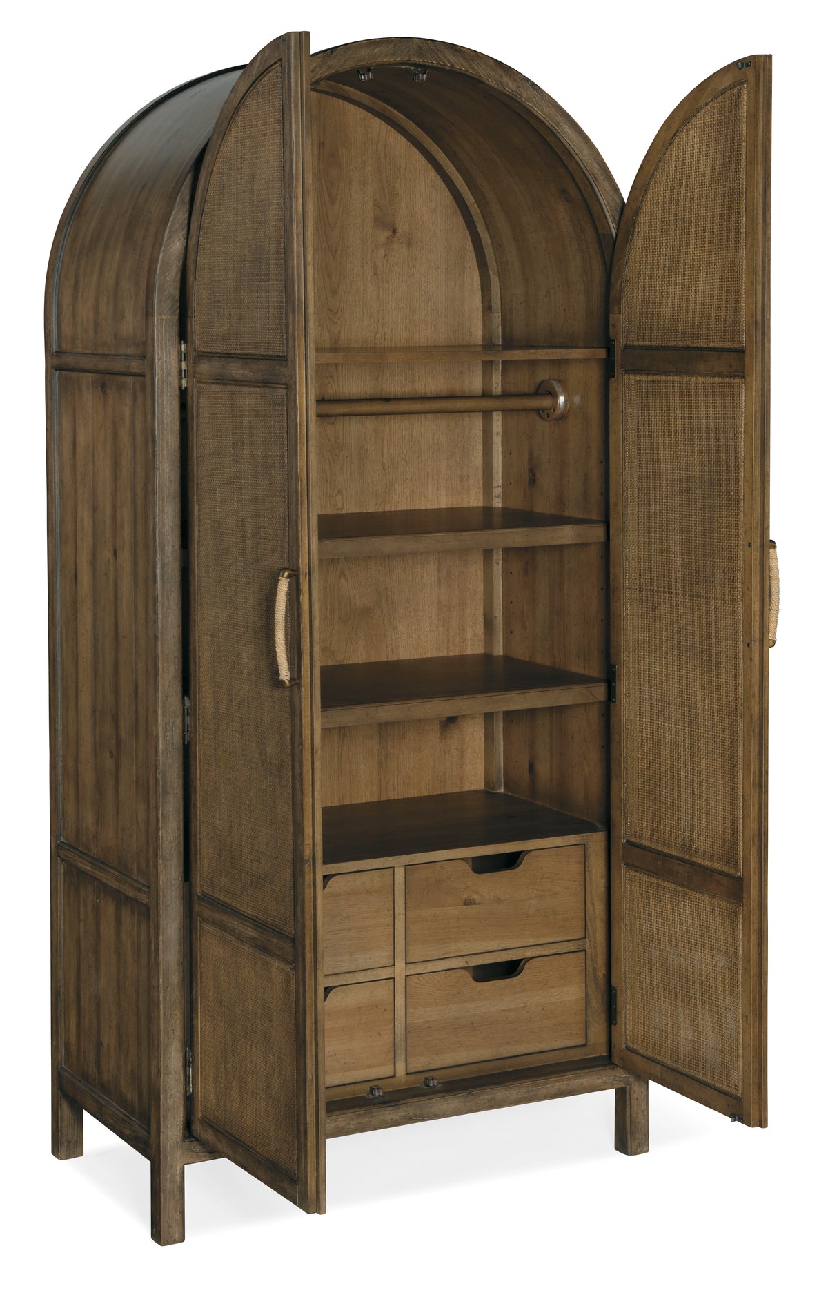 a wooden cabinet with shelves