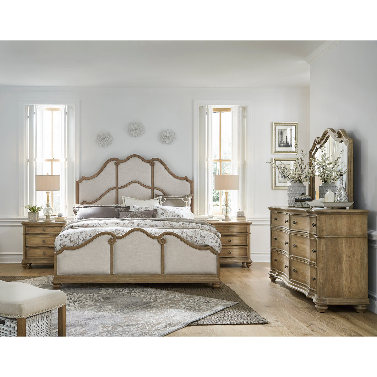 a bedroom with a bed and dresser