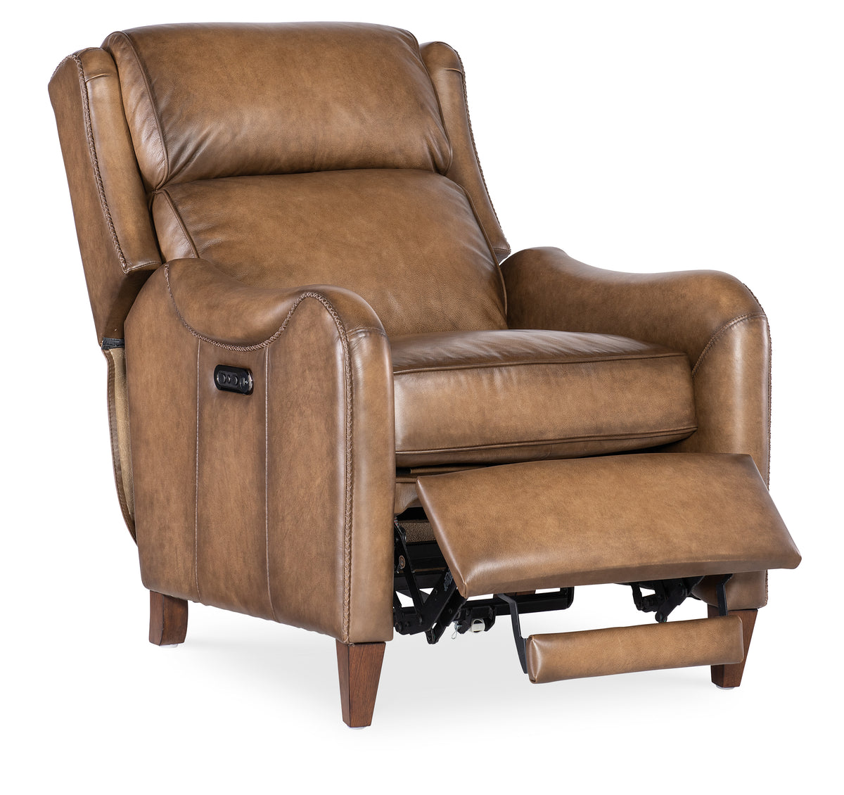 a brown leather recliner chair