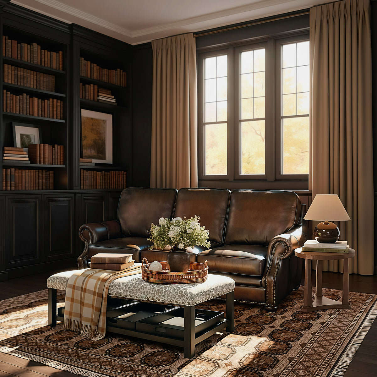 a living room with a couch and a coffee table