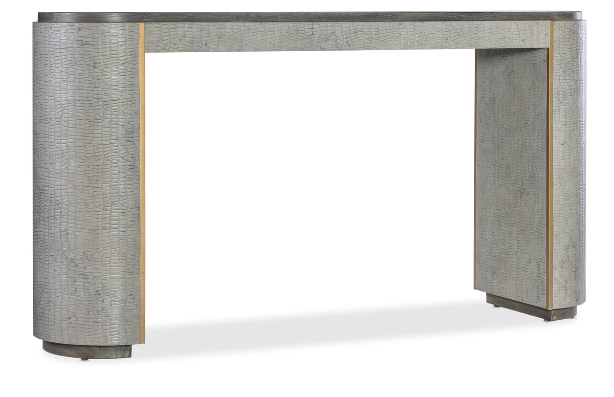 a grey rectangular table with a black top