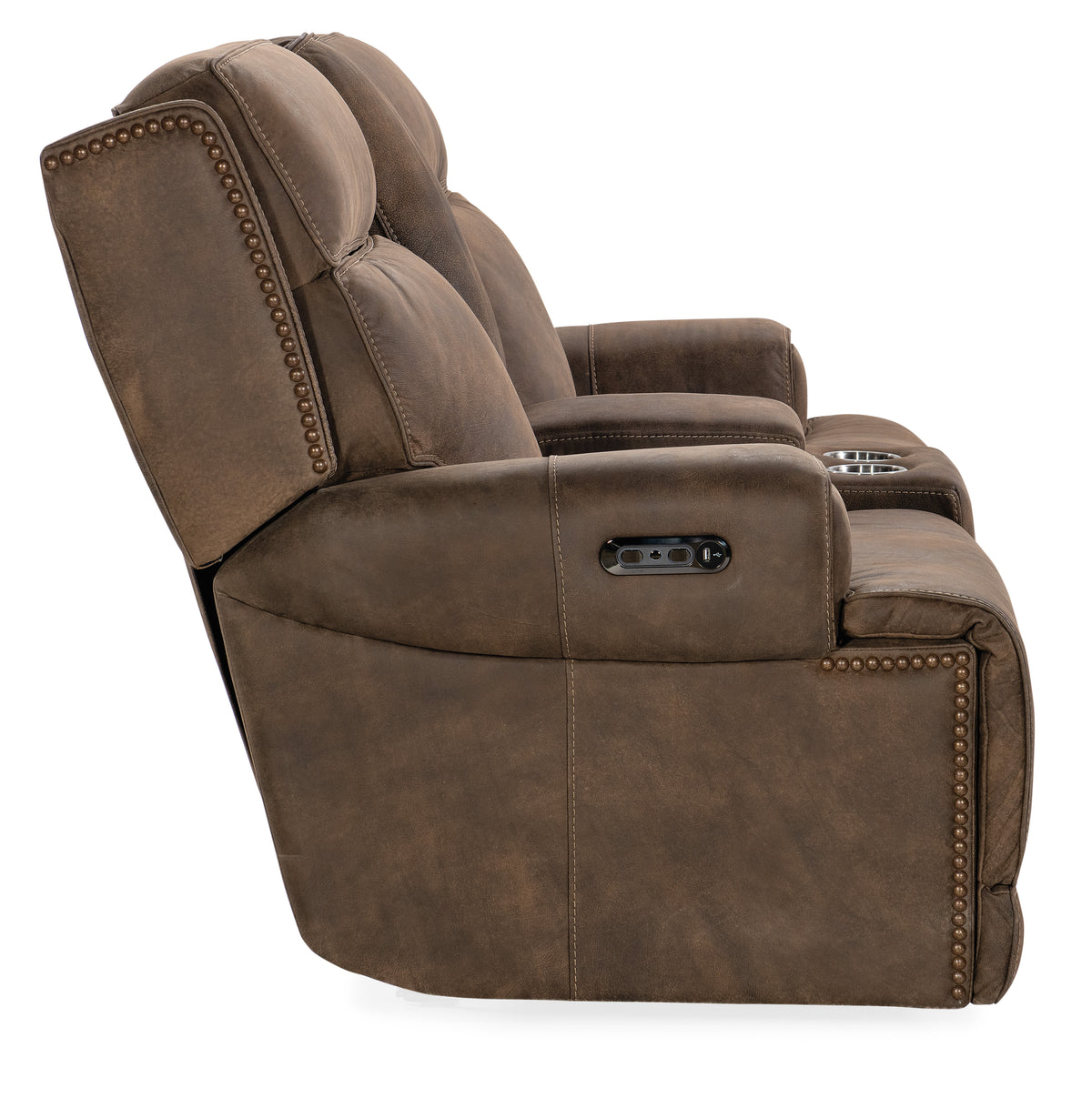 a brown recliner with a white background