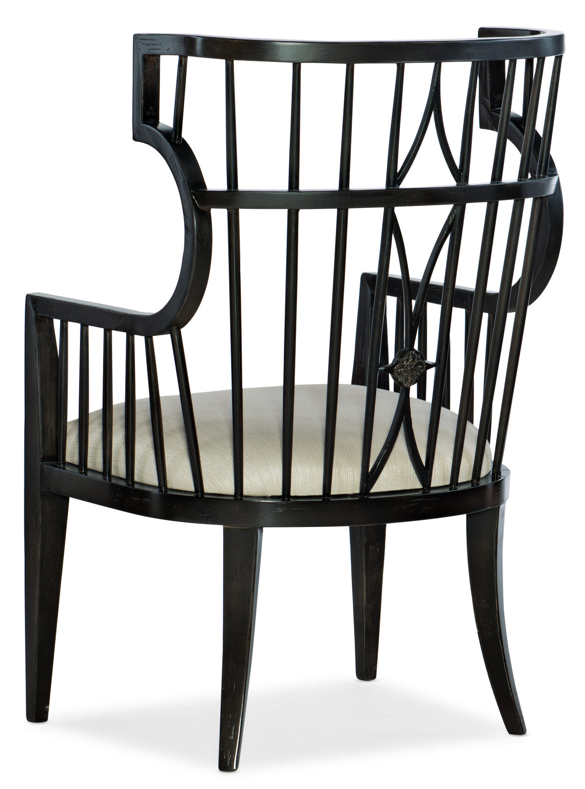 a black chair with a white cushion