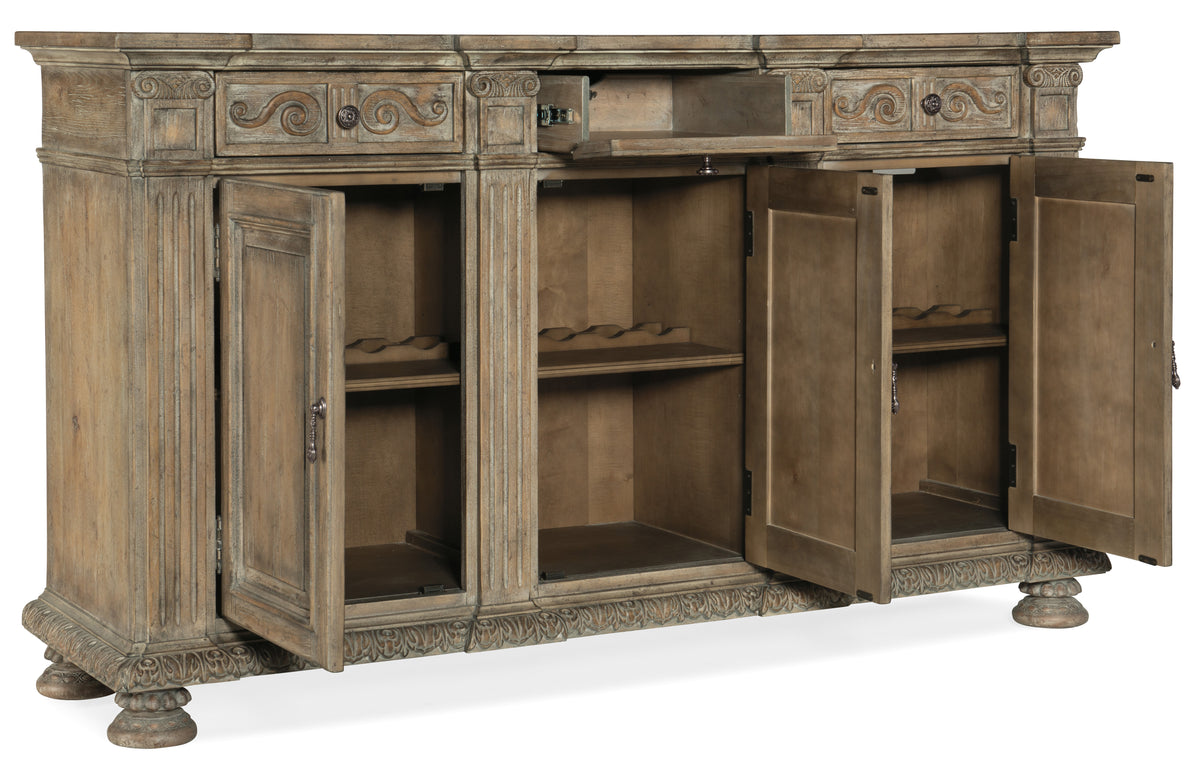a wooden cabinet with open doors