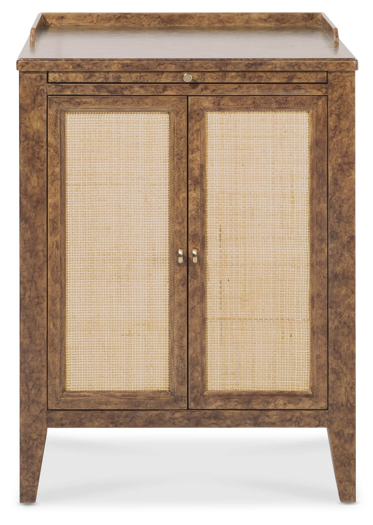 a brown cabinet with a woven surface