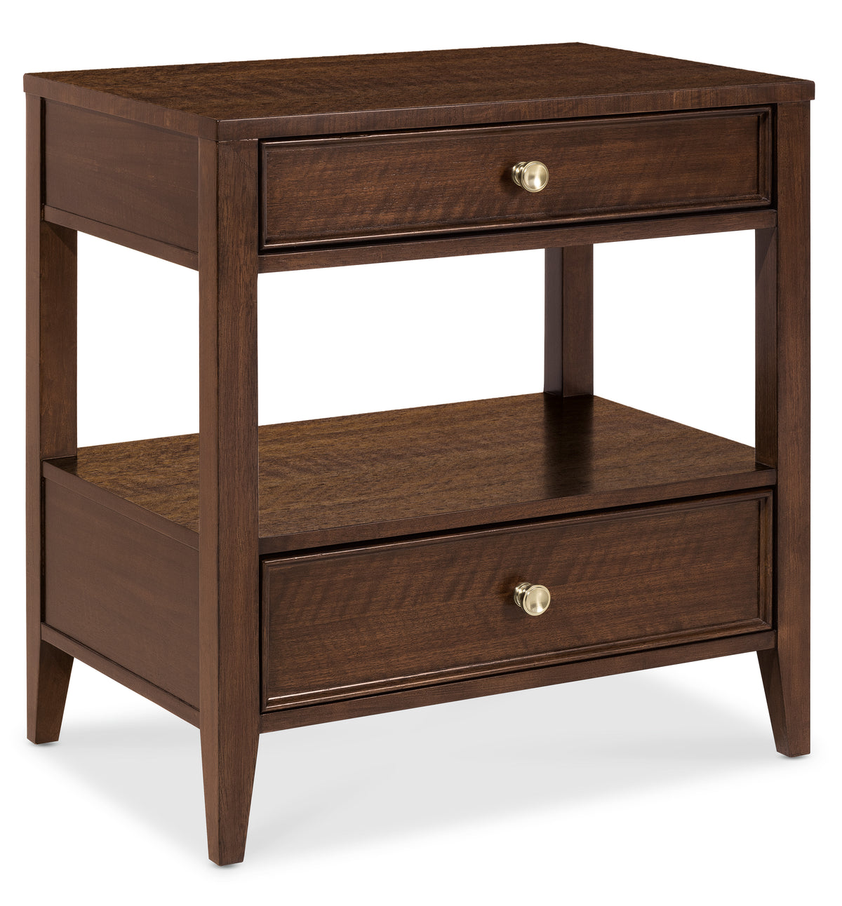 a brown nightstand with two drawers