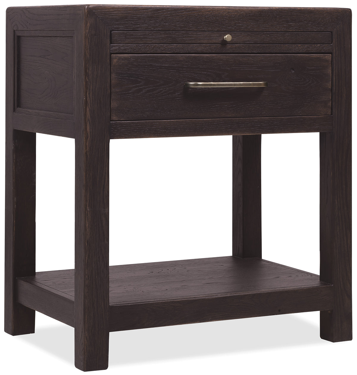 a dark wood nightstand with a drawer