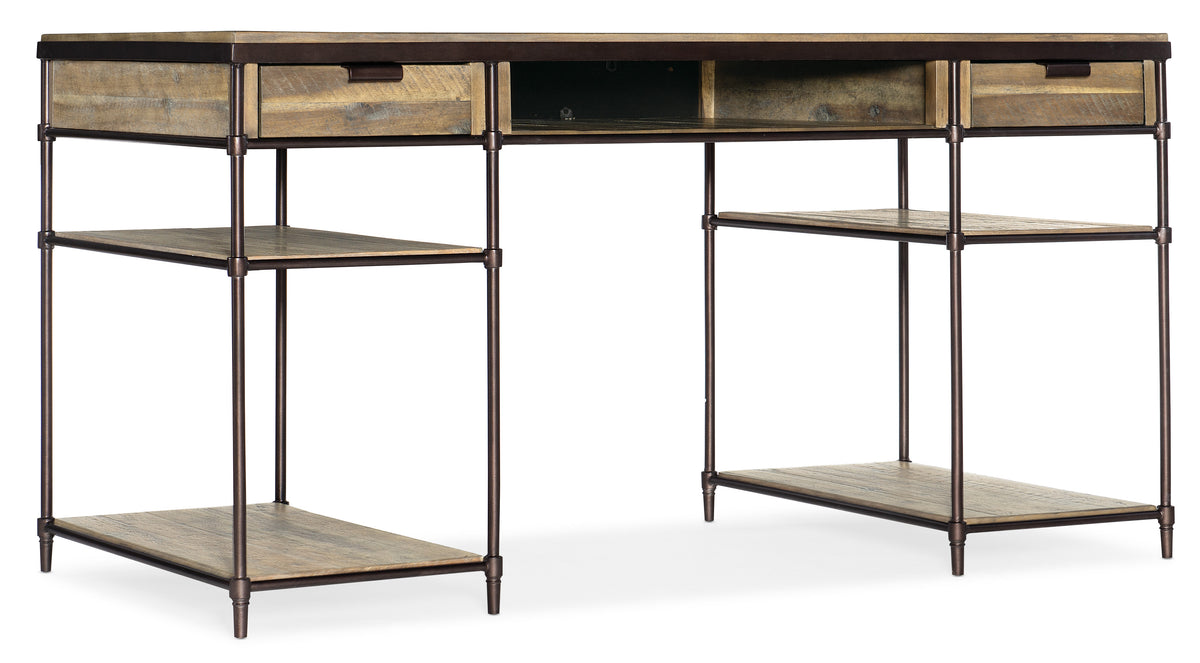 a wooden desk with shelves