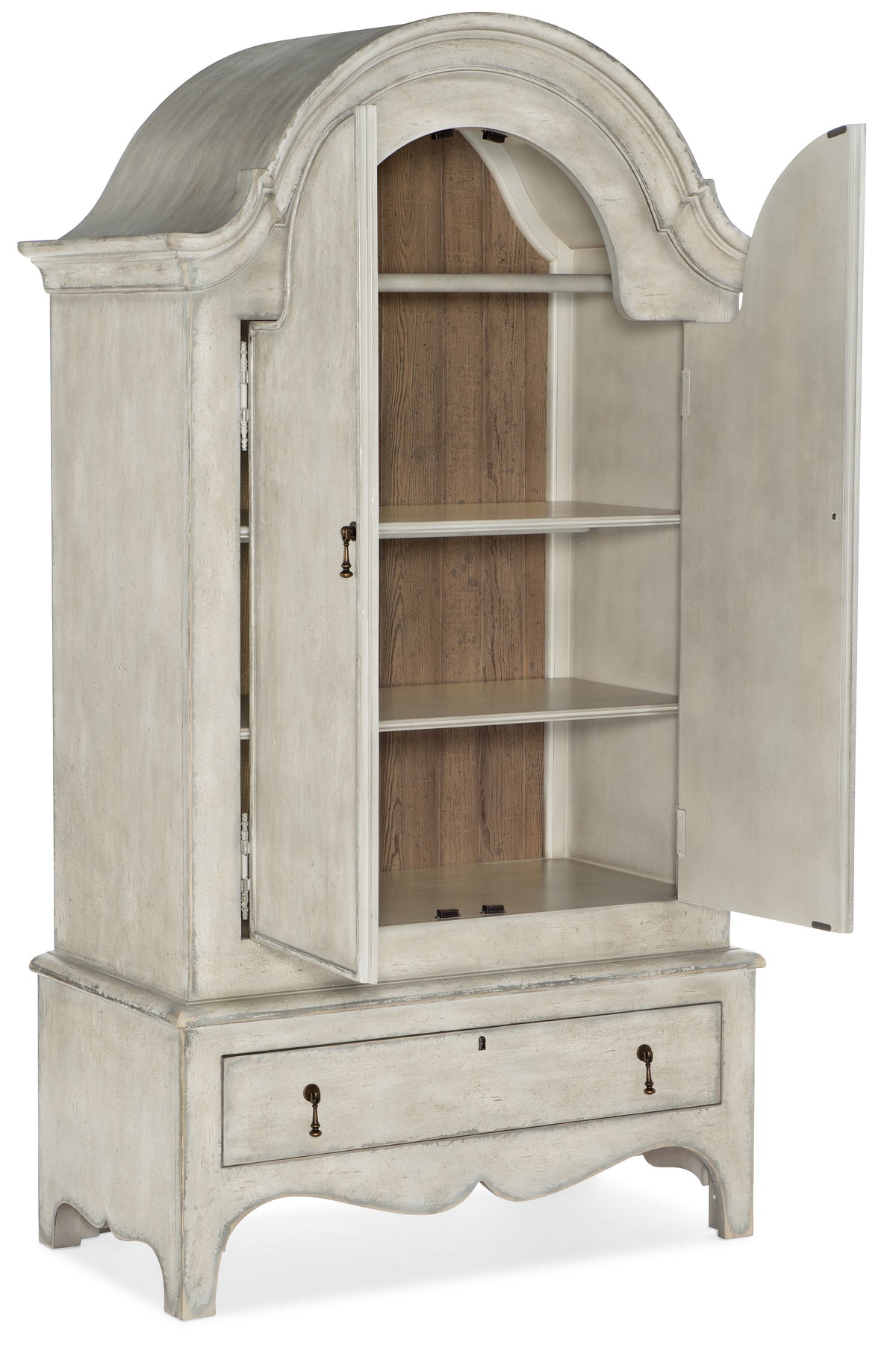 a white cabinet with a shelf