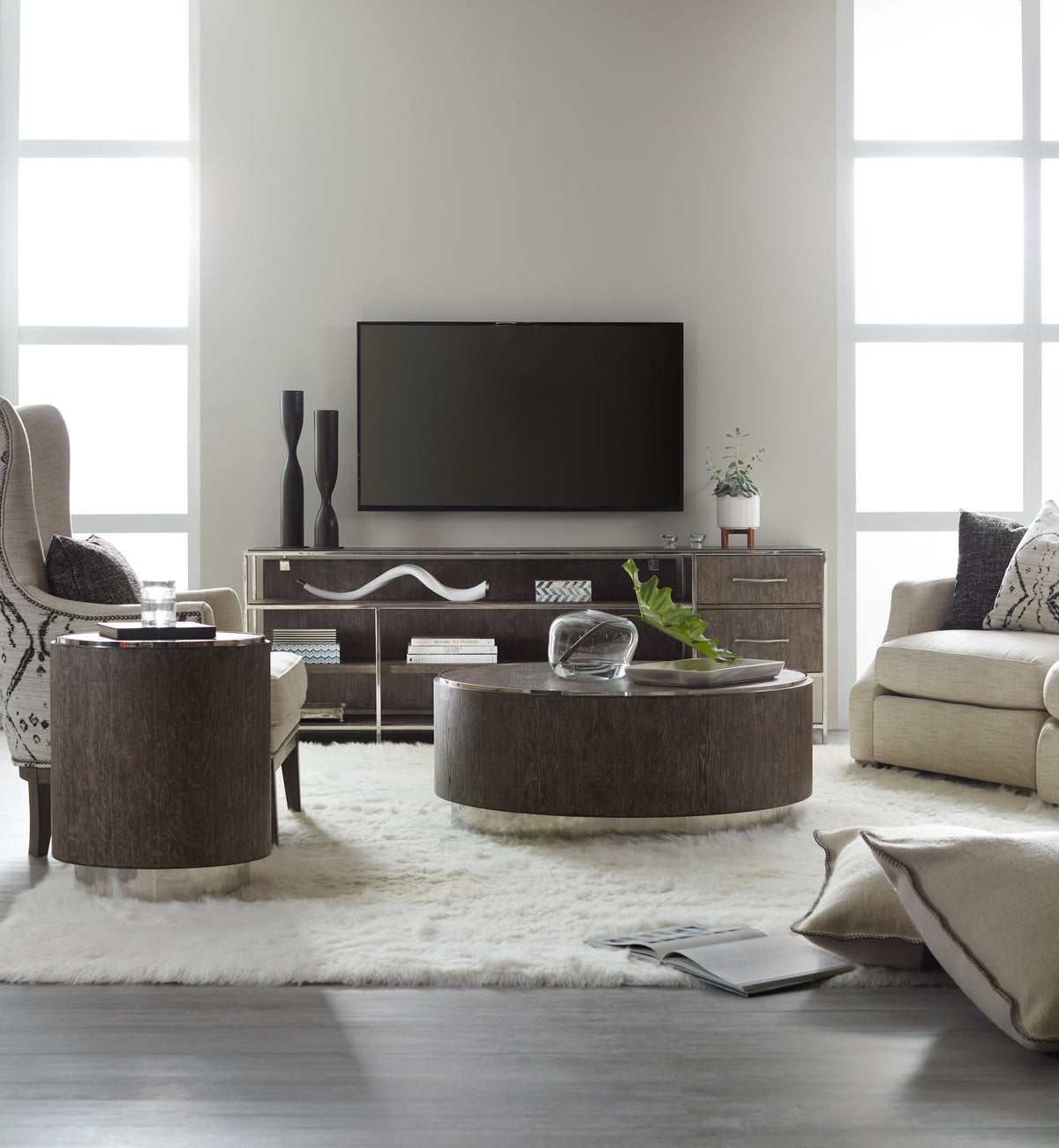 a living room with a television and a couch