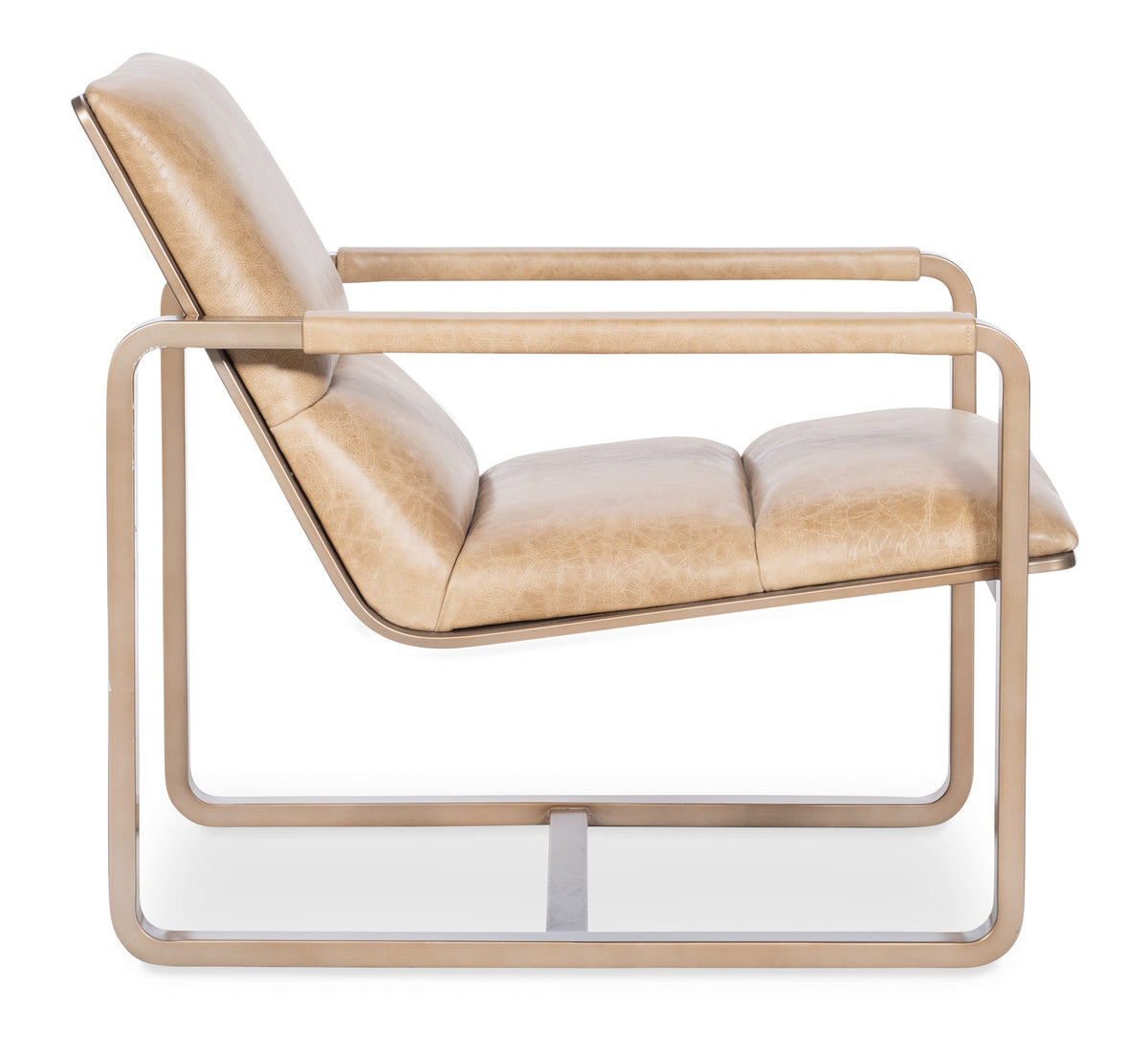 a tan leather chair with metal frame