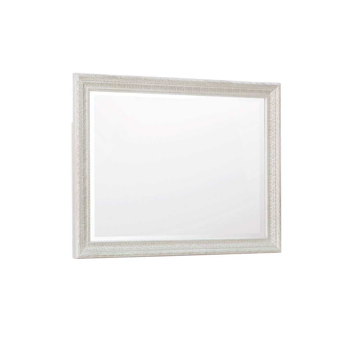 a white rectangular mirror with a white border