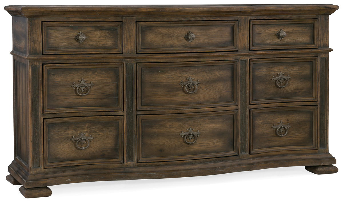 a wooden dresser with drawers
