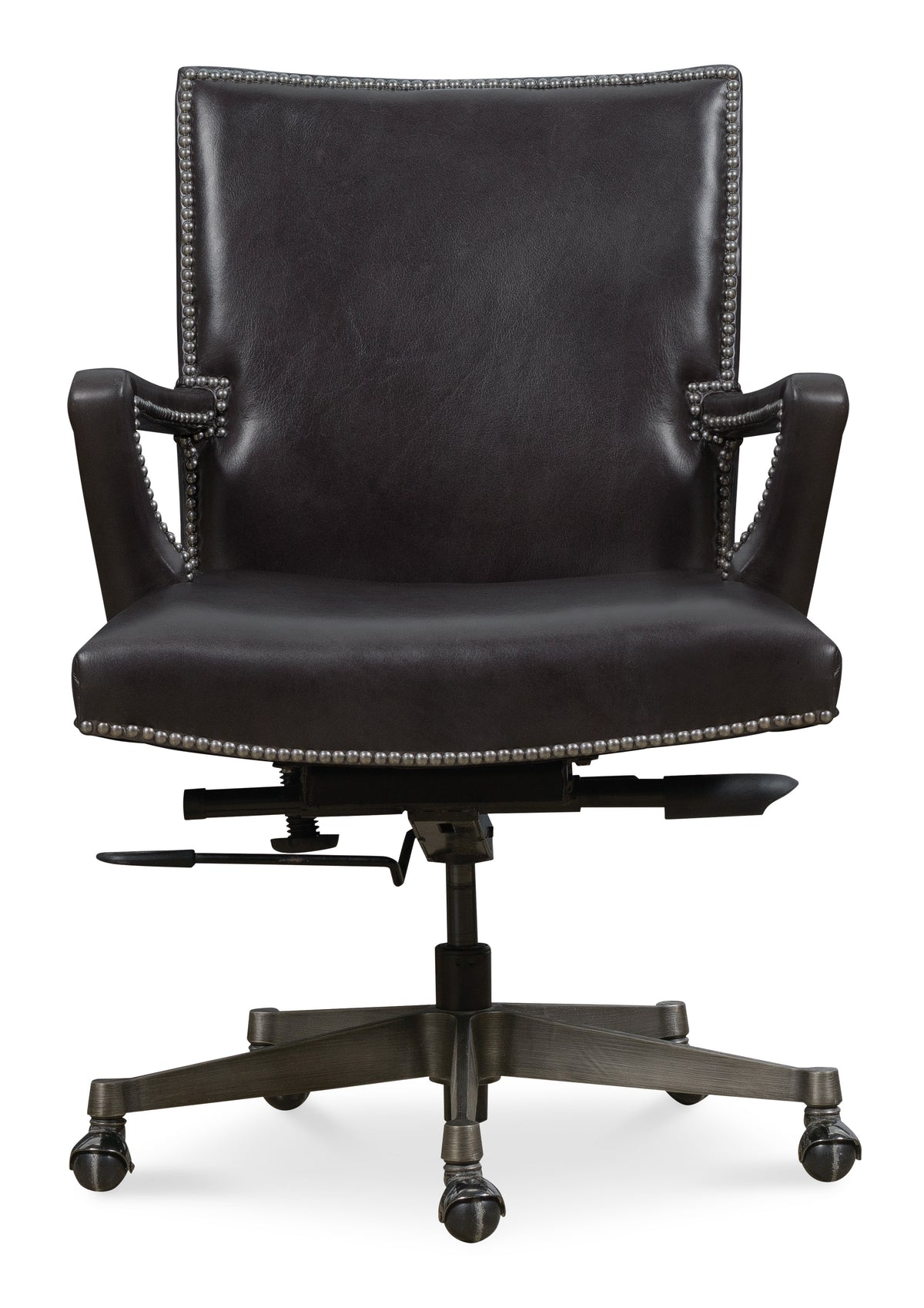 a black office chair with a white background