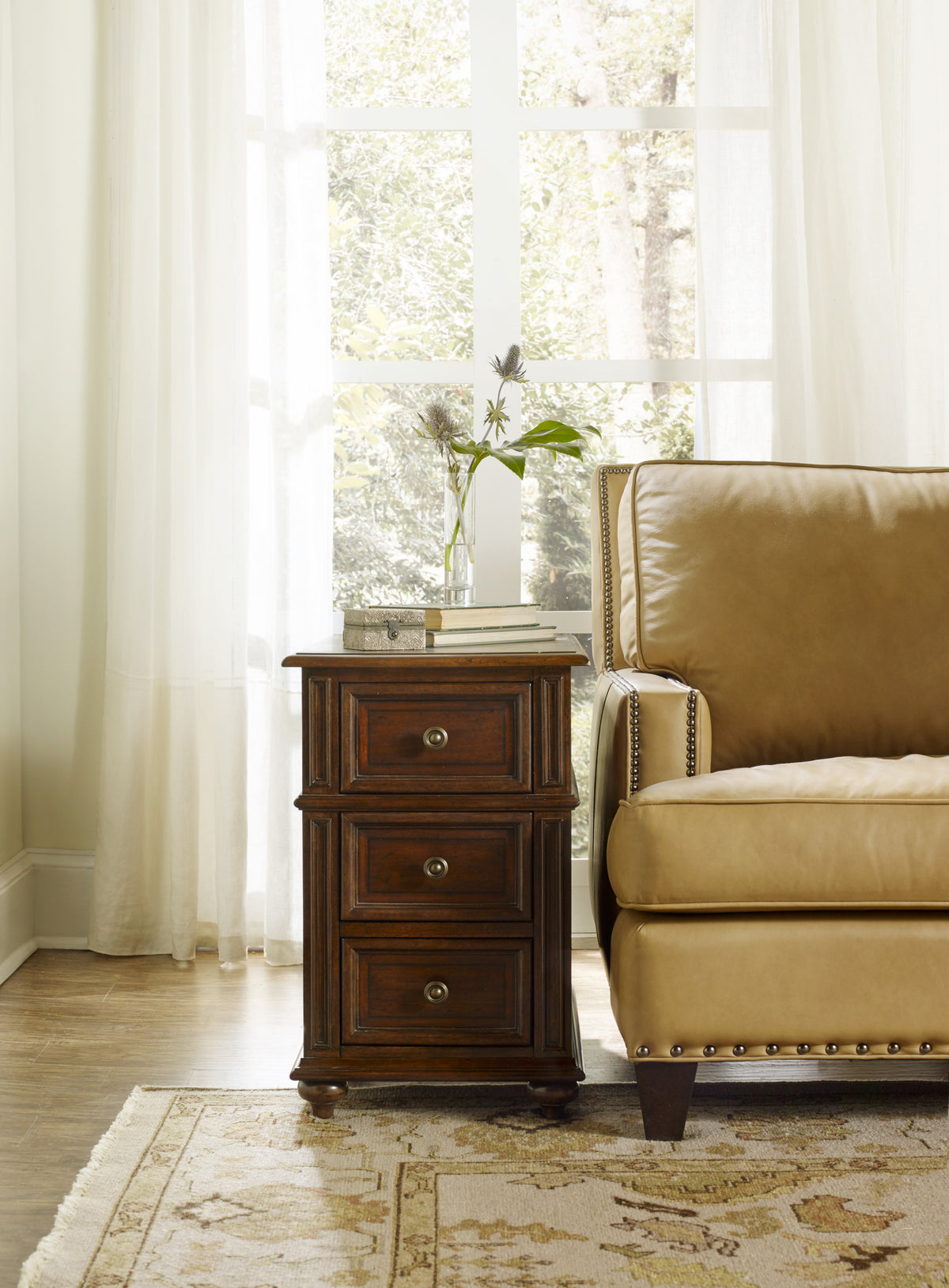 a couch next to a table