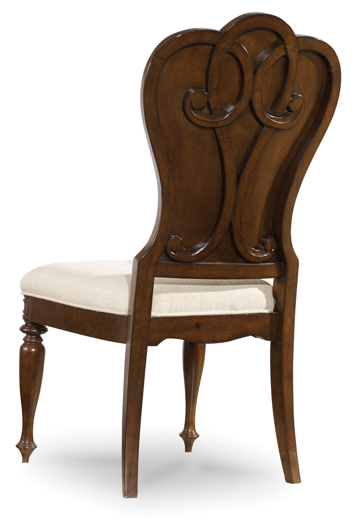 a wooden chair with a white cushion