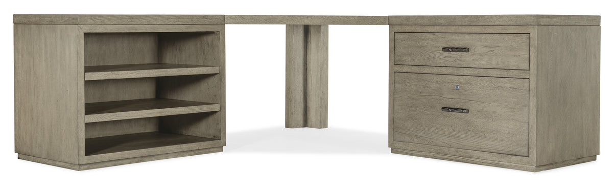 a wooden desk with drawers