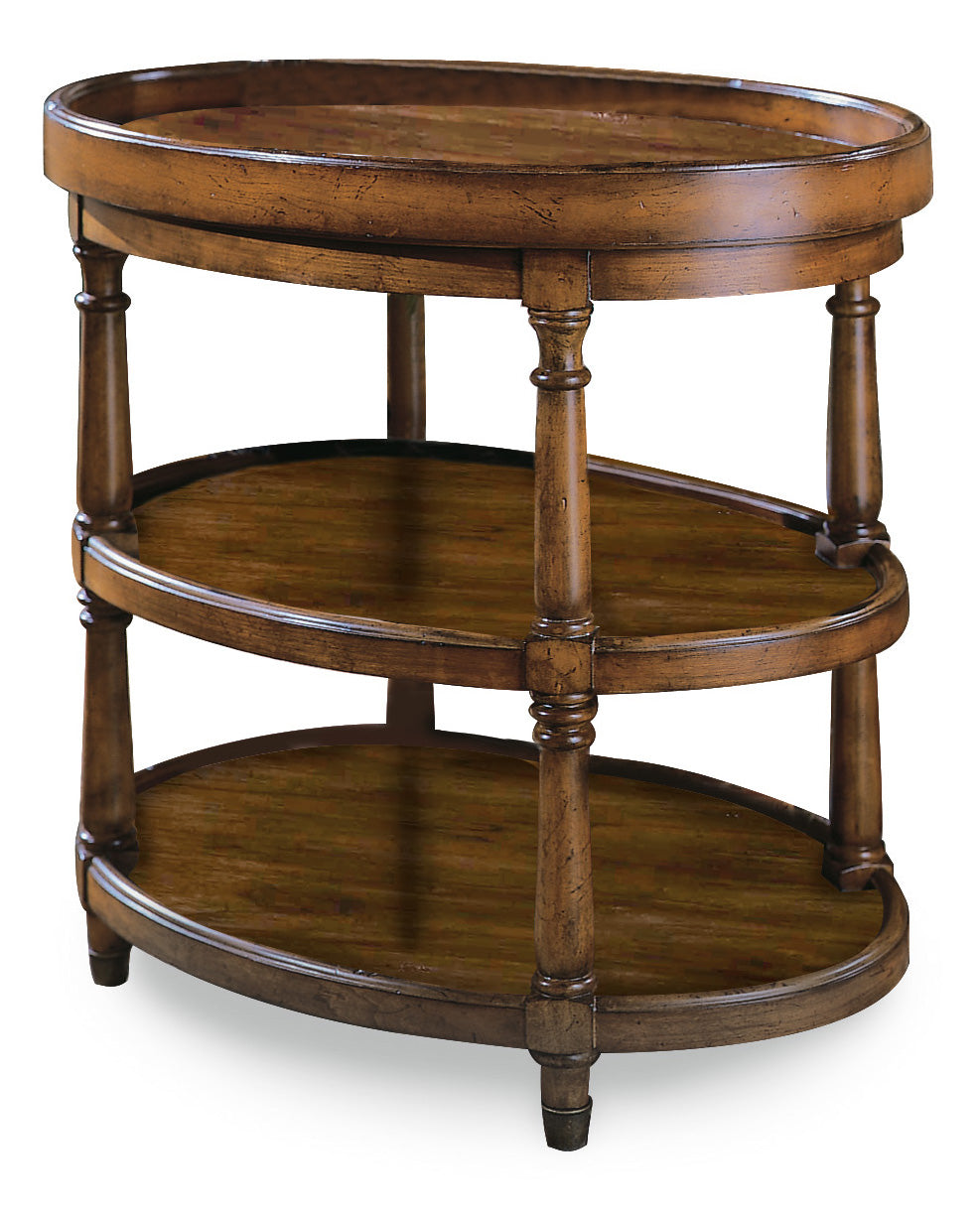 a wooden table with shelves