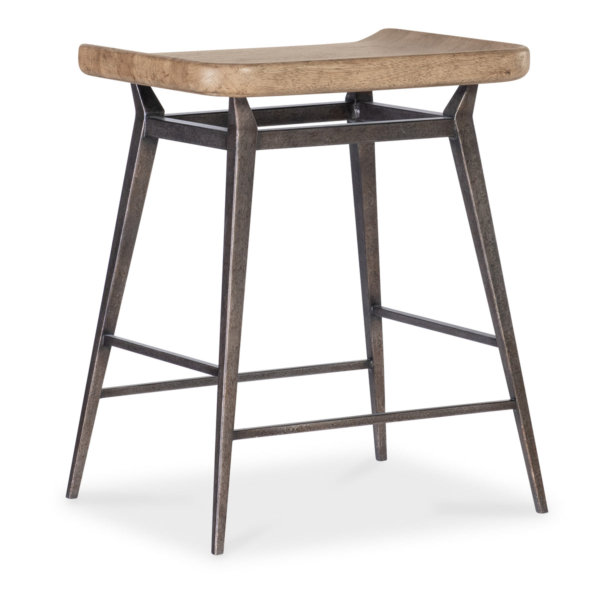 a stool with a wooden seat