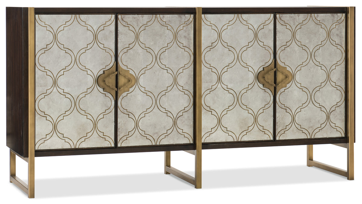 a white and gold cabinet