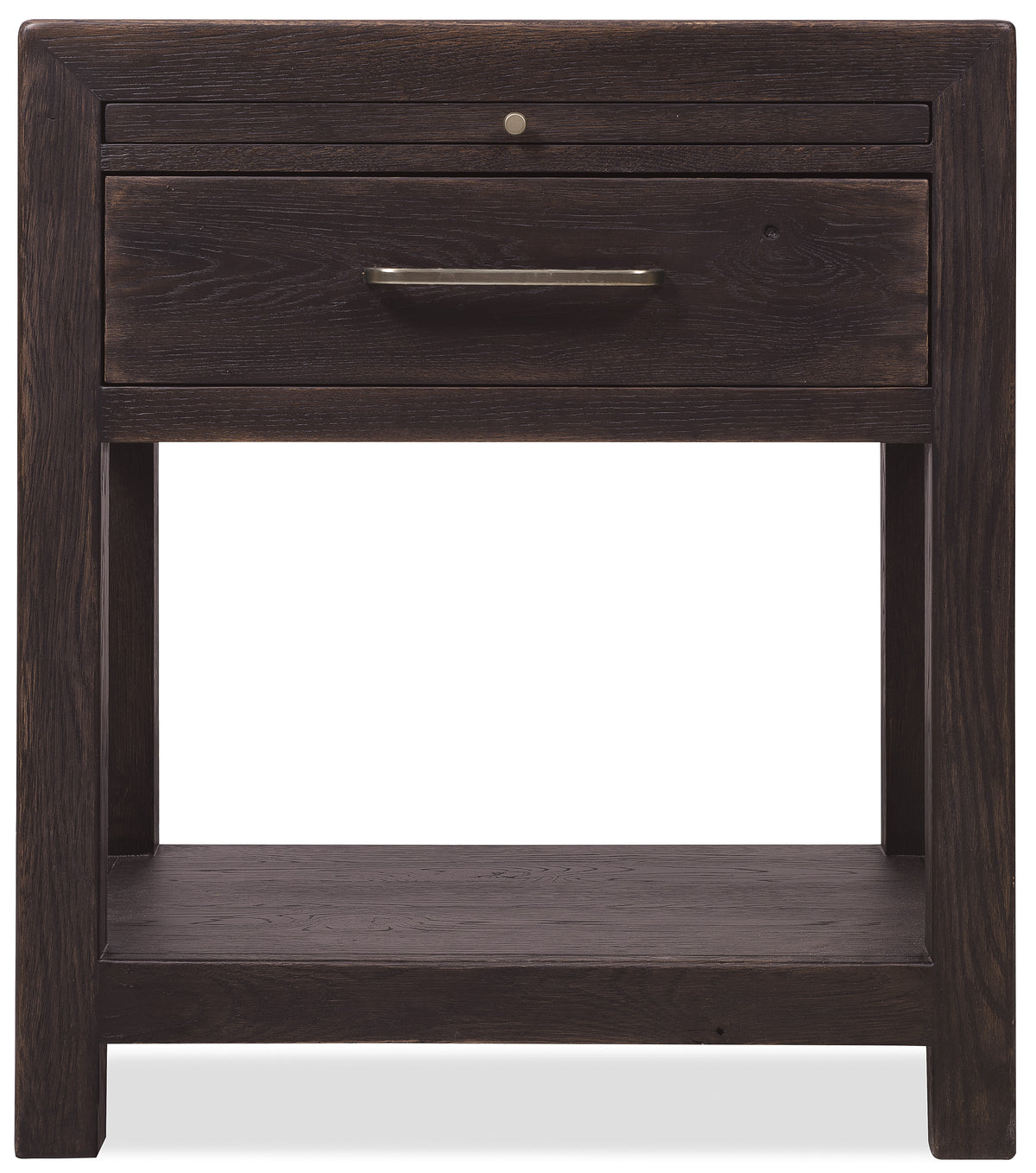 a dark wood nightstand with a drawer