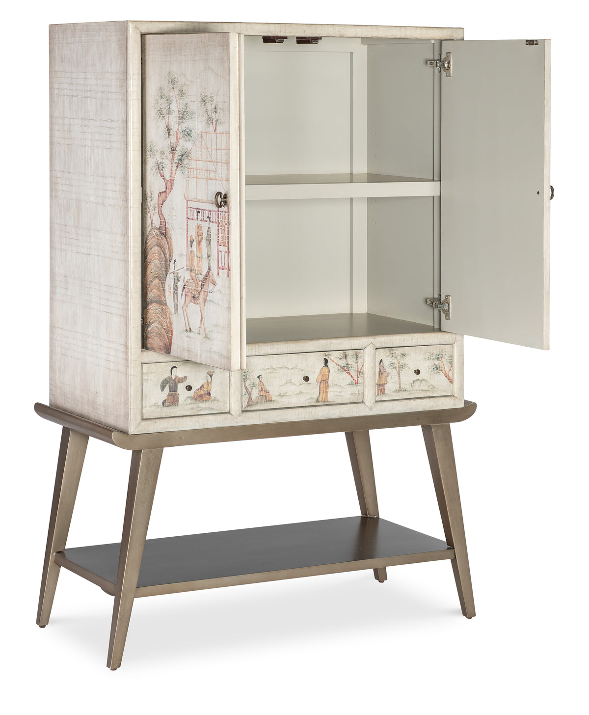 a white cabinet with a door open