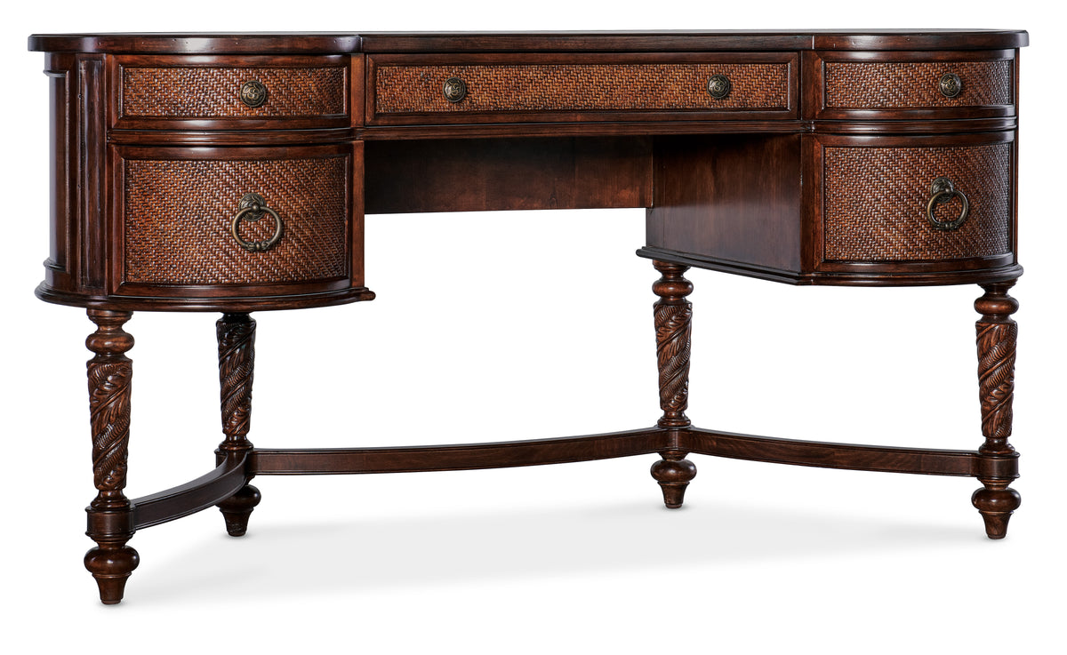 a desk with a wicker pattern on it
