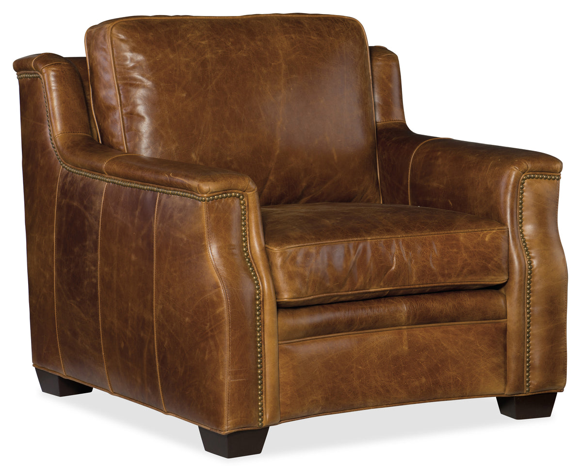 a brown leather chair with white background