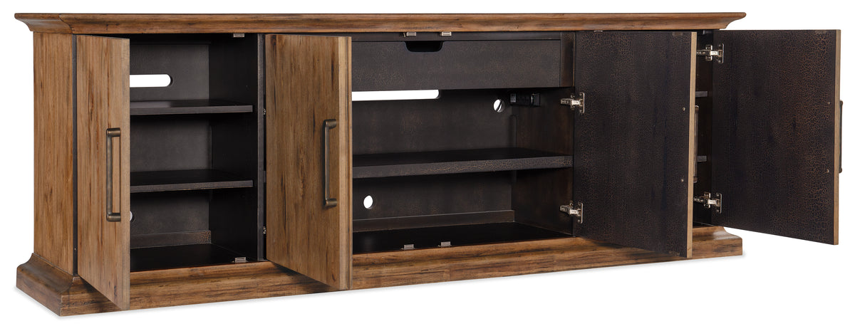 a wood cabinet with a door open