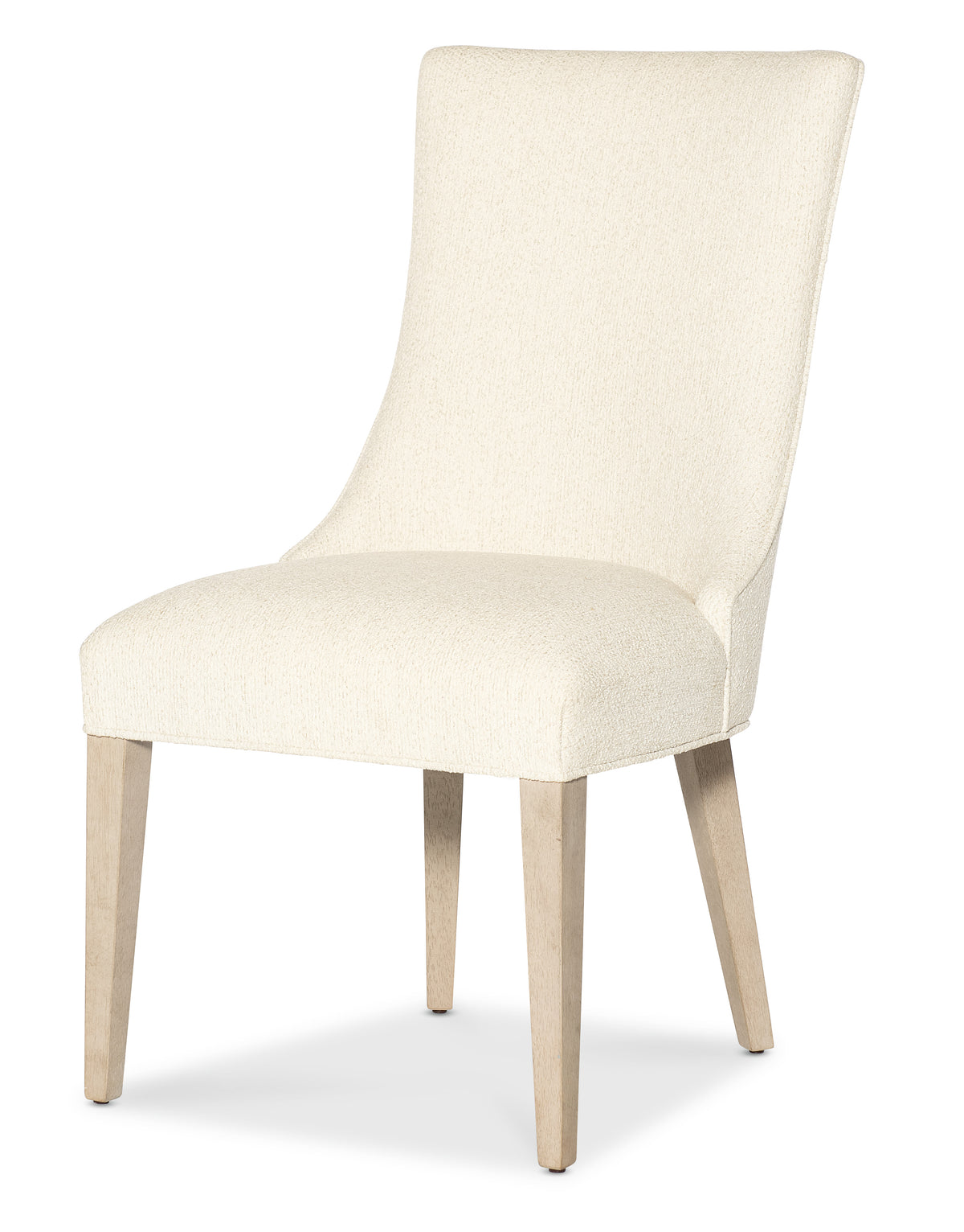 a white chair with wooden legs
