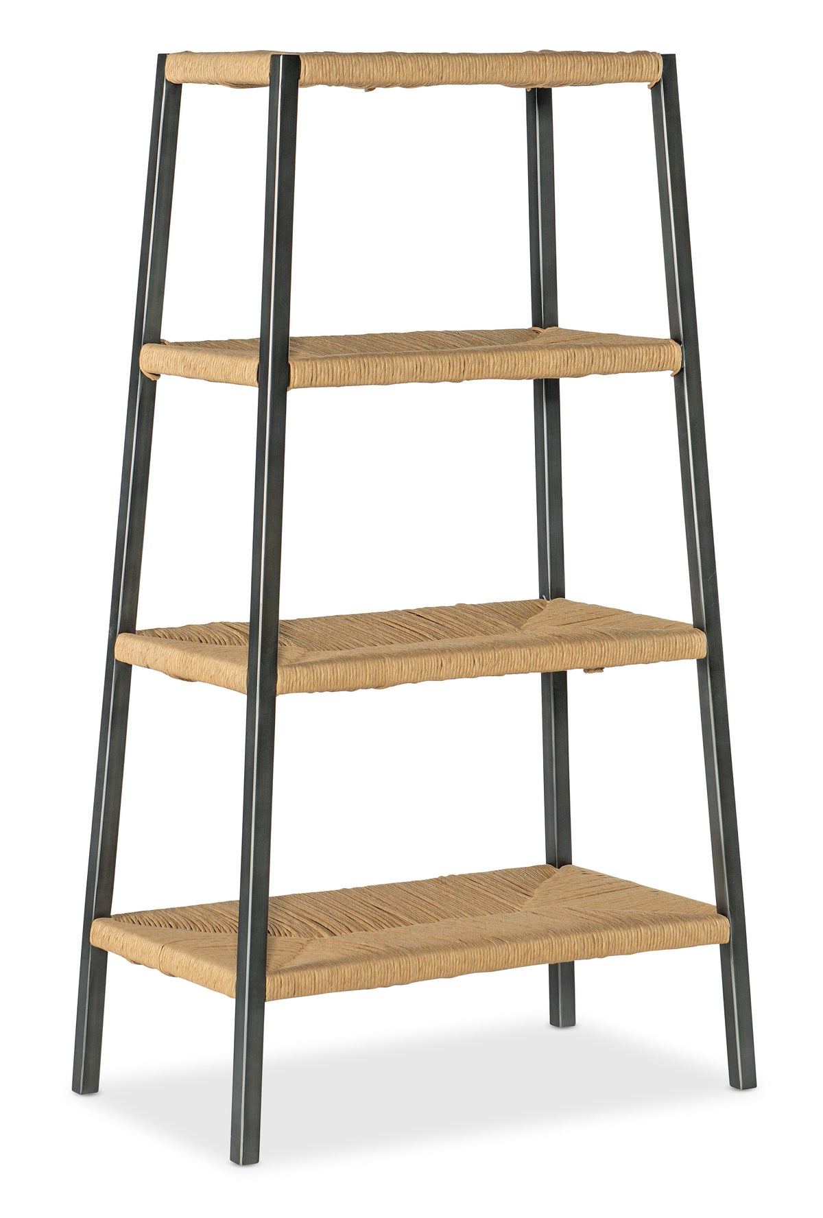 a shelf with wicker shelves